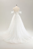 Princess Off The Shoulder Sweep Train Tulle Corset Wedding Dress with Appliques