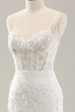 White Mermaid Corset Tulle Wedding Dress with Applique Lace