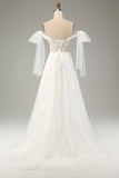 Princess White A-Line Lace Up Corset Tulle Wedding Dress with Appliques Lace