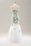 White Mermaid Off the Shoulder Flowers Corset Bridal Dress