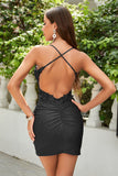 Sheath Spaghetti Straps Dark Green Appliques Short Homecoming Dress