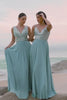 Sparkly Grey Green Sequined A Line Long Bridesmaid Dress With Slit