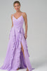 Lilac Chiffon Spaghetti Straps Long Bridesmaid Dress With Slit