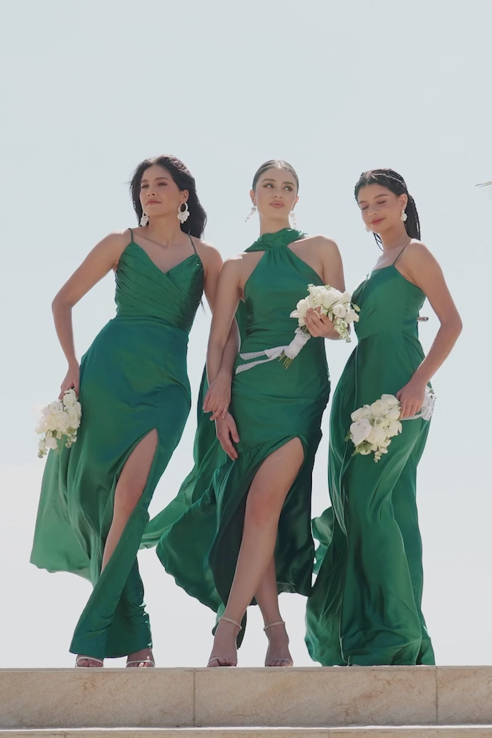 Dark Green A-Line Ruched Lace-Up Back Satin Long Bridesmaid Dress