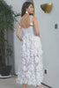 White Boho Flower Sheath Spaghetti Straps Long Party Dress with Lace