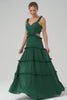 Dark Green A-Line Chiffon Ruffled Long Bridesmaid Dress with Hollow Out