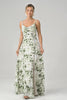 Cowl Neck Green Floral A Line Prom Dress with Slit