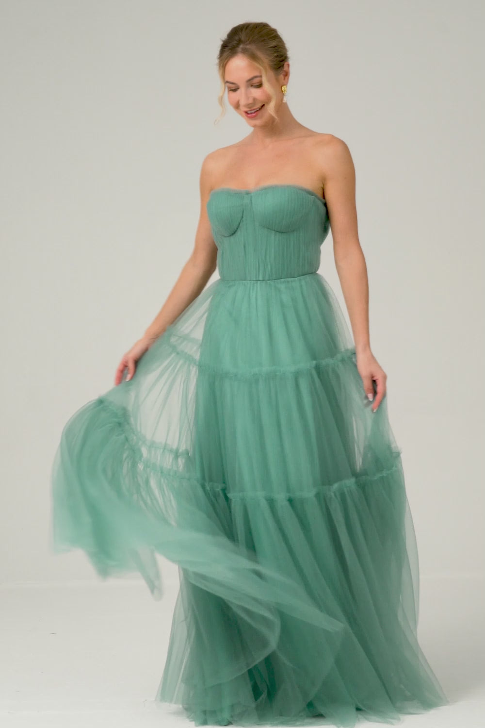 Eucalyptus Strapless Tulle A-Line Bridesmaid Dress