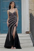 Sparkly Mermaid Spaghetti Straps Black Long Prom Dress with Beading Split Front