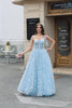 A-Line Spaghetti Straps Sky Blue Corset Prom Dress