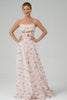 White Red Floral Corset A-Line Spaghetti Straps Long Bridesmaid Dress