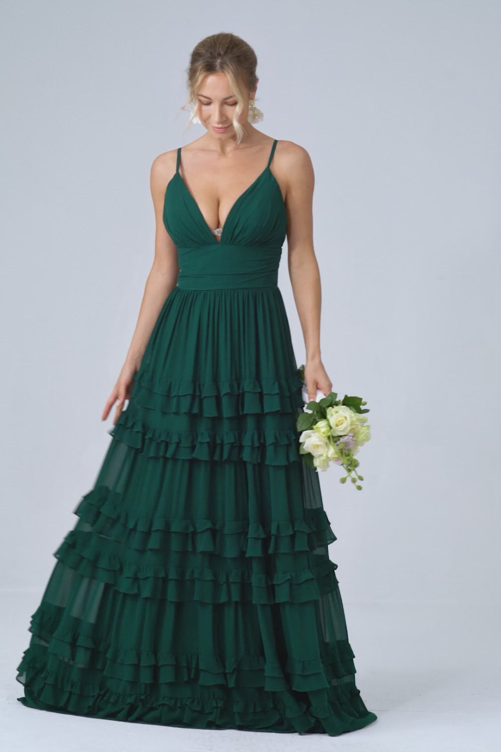 Spaghetti Straps Tiered Prom Dress with Pleated