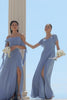 Grey Blue A Line Chiffon Long Bridesmaid Dress with Slit