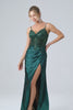 Sparkly Dark Green Mermaid Sequin Pleated Corset Prom Dress With Slit