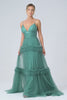 Green A Line Spaghetti Straps Tulle Long Prom Dress with Ruffles