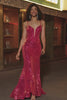 Stunning Mermaid Spaghetti Straps Fuchsia Sequins Corset Prom Dress
