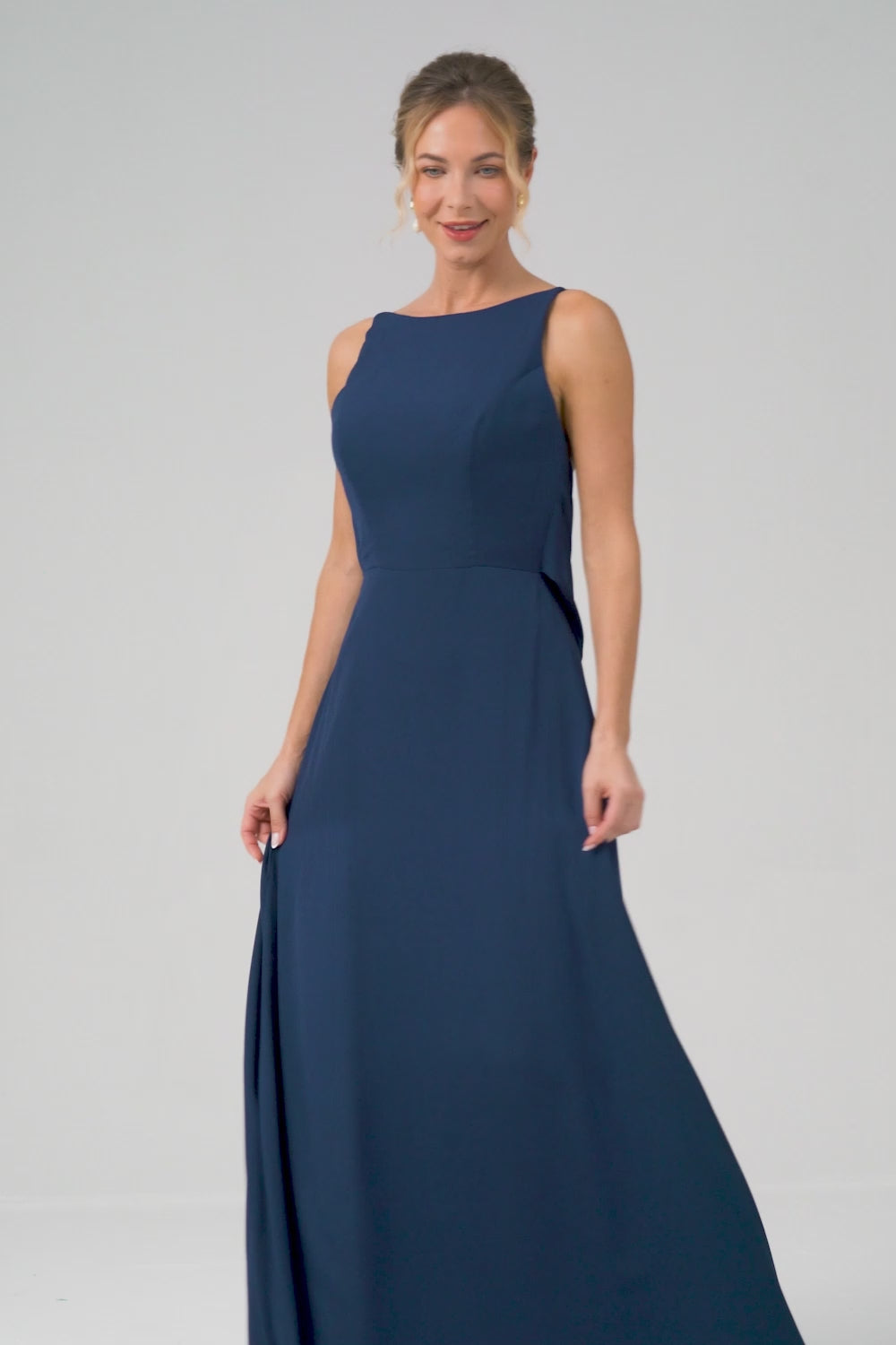 Navy Mermaid Backless Chiffon Long Bridesmaid Dress