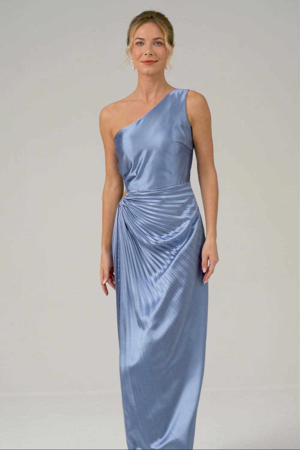 Blue One Shoulder Satin Keyhole Long Bridsmaid Dress