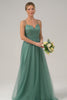 Eucalyptus Spaghetti Straps Tulle A-Line Long Bridesmaid Dress