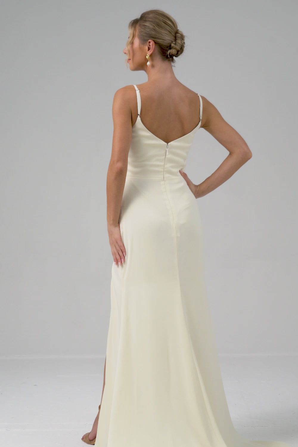 Simple Ivory Spaghetti Straps Long Bridesmaid Dress with Slit