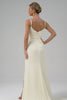 Simple Ivory Spaghetti Straps Long Bridesmaid Dress with Slit