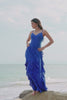 A-Line Dark Blue Spaghetti Straps Bridesmaid Dress with Ruffles