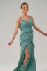 Eucalyptus A-Line Ruffled Chiffon Long Bridesmaid Dress with Slit