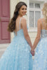 Sky Blue A-Line Spaghetti Straps Lace Long Corset Prom Dress