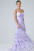 Lilac Corset Floral Print A-Line Long Bridesmaid Dress