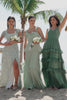 Light Green A-Line Tiered Chiffon Corset Long Bridesmaid Dress