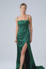 Dark Green Mermaid Spaghetti Straps Satin Prom Dress with Pleated