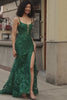 Stylish Mermaid Spaghetti Straps Dark Green Long Prom Dress with Appliques