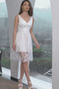 White A-Line V-Neck Flower Lace Short Graduation Dress