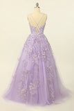 Purple Spaghetti Straps Prom Dress With Appliques