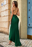 Trendy Mermaid Halter Neck Dark Green Long Prom Dress with Appliques Beading