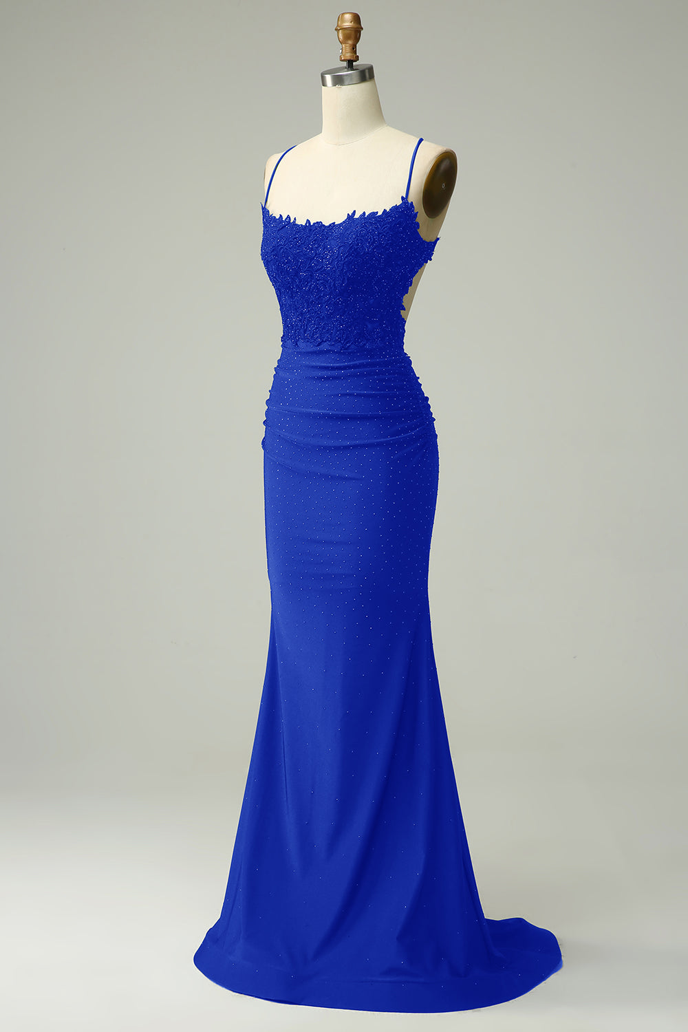 ZAPAKA Women Royal Blue Prom Dress Mermaid Spaghetti Straps Long