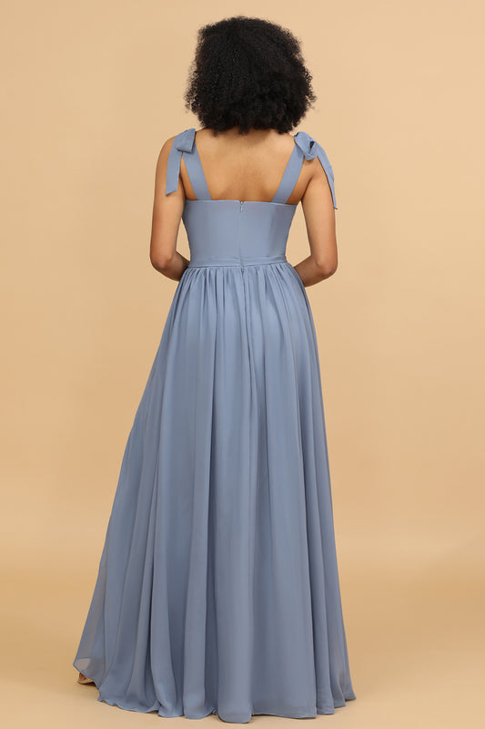 Straps Sweetheart Grey Blue Bridesmaid Dress