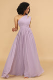 Lilac One Shoulder Chiffon Bridesmaid Dress