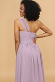 Lilac One Shoulder Chiffon Bridesmaid Dress