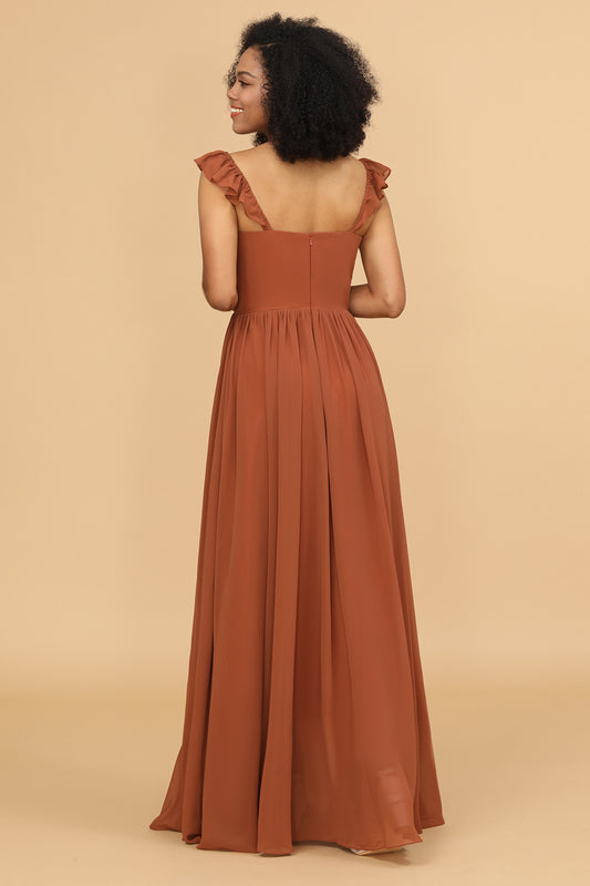 Terracotta A-line Straps Chiffon Bridesmaid Dress