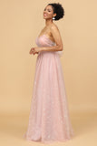 Blush Spaghetti Straps Tulle Long Bridesmaid Dress