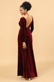 Sheath Burgundy Deep V-Neck Long Sleeves Velvet Holiday Party Dress