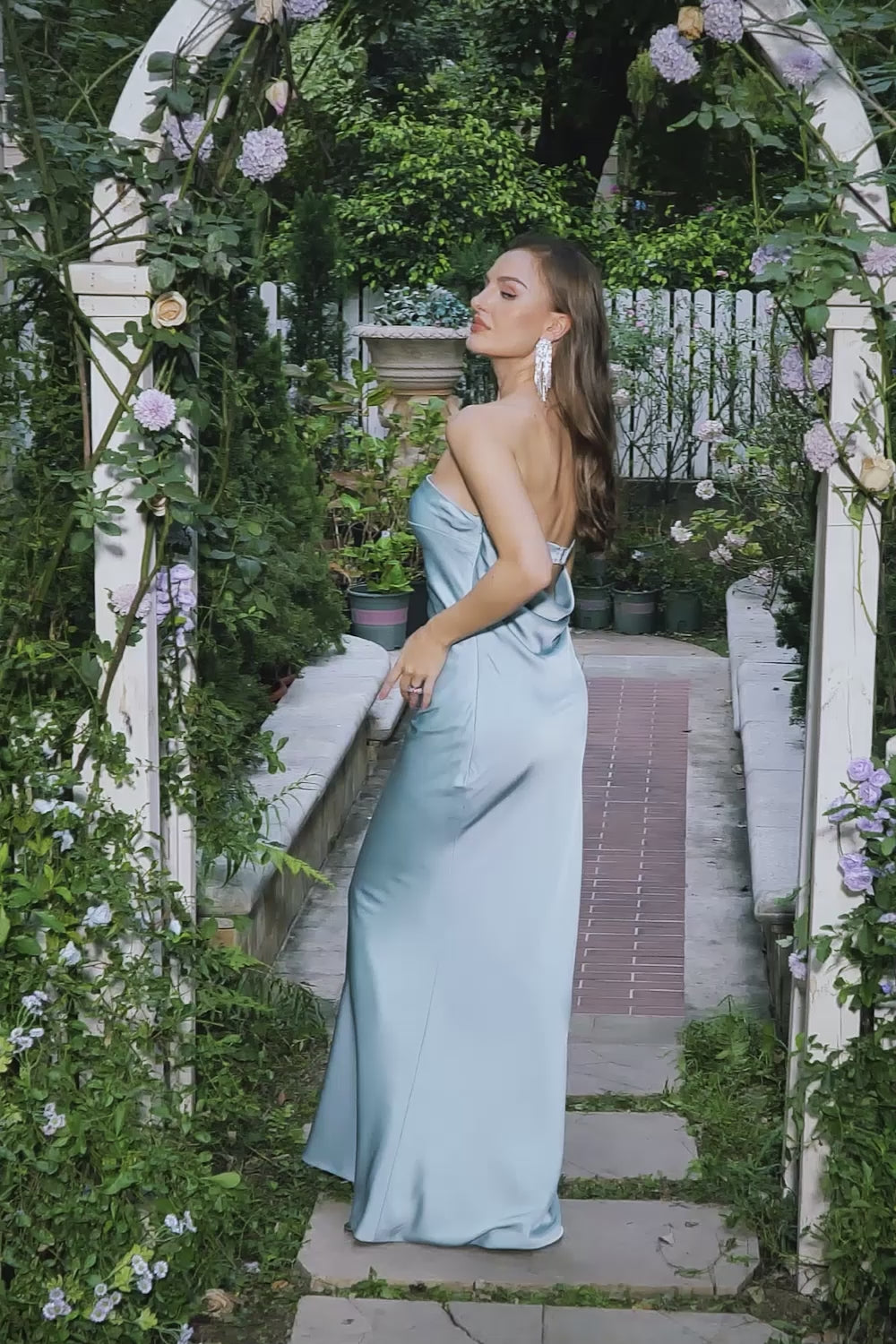 Grey Blue Strapless Sheath Long Prom Dress