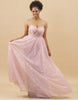 Blush Spaghetti Straps Tulle Long Bridesmaid Dress