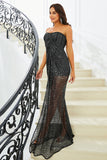 Black Sequin Sweetheart Neck Strapless Mermaid Long Formal Dress