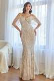 Glitter Mermaid Apricot Sequins Holiday Party Dress