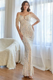 Glitter Mermaid Apricot Sequins Holiday Party Dress