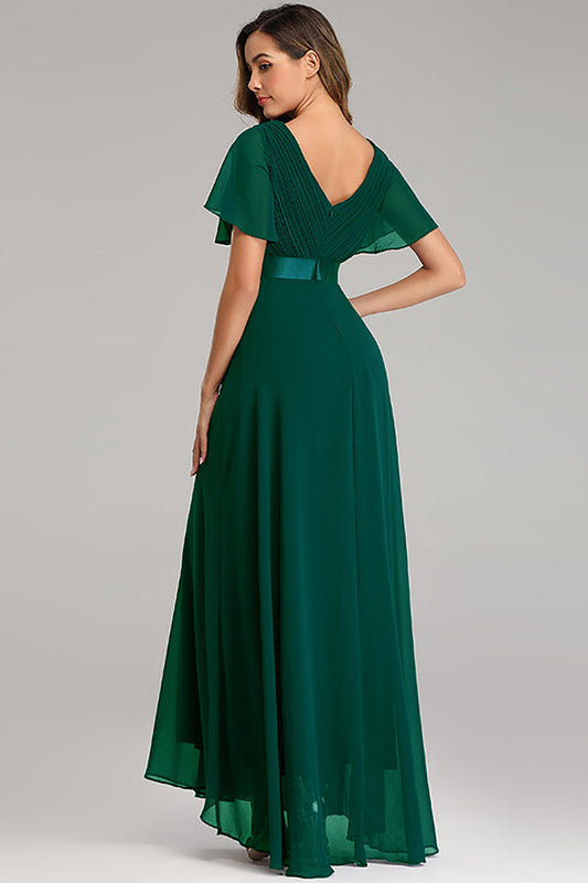 Dark Green Chiffon Long Bridesmaid Dress with Ruffles