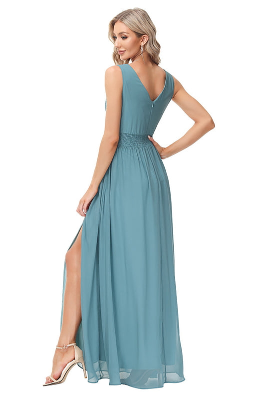 Lake Blue Long Chiffon Bridesmaid Dress