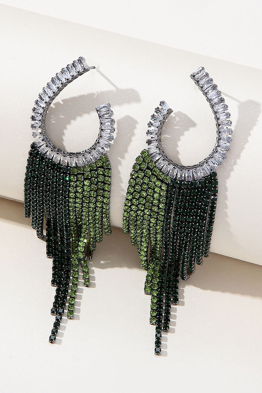 Rhinestones Green Tassel Earrings